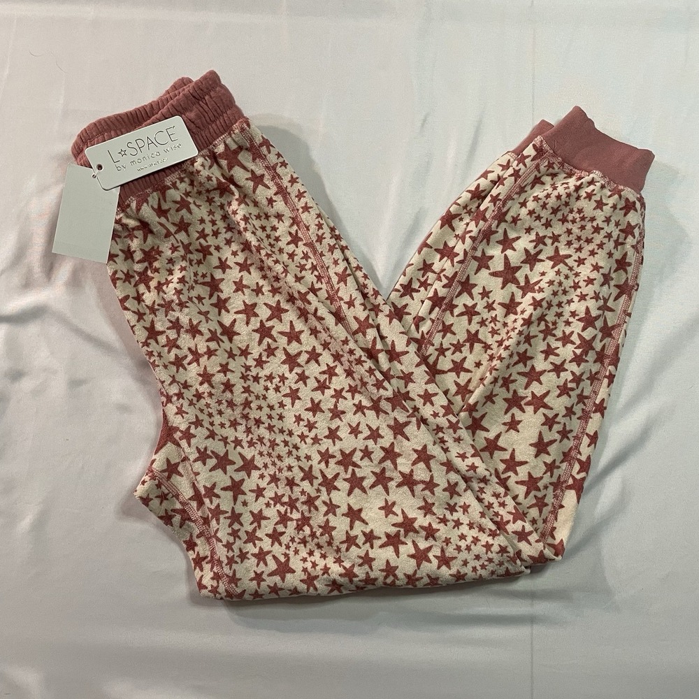 NWT L*SPACE Skyler Pant Stars Align Jogger XS Pink Cream Star Print Loungewear